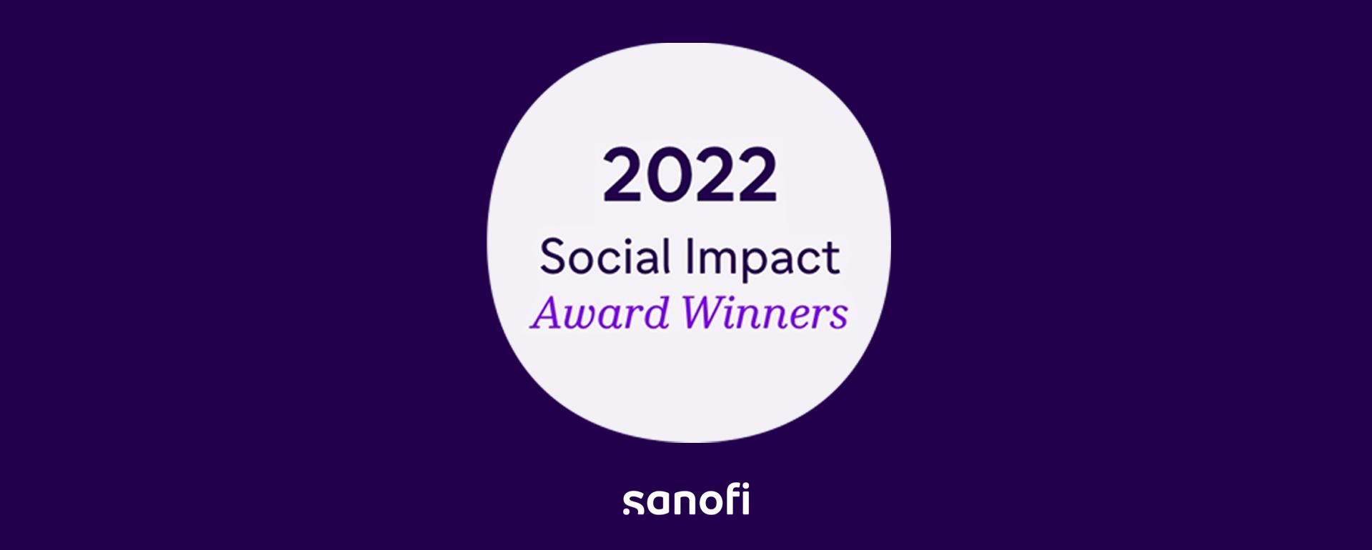 Dark purple background with logo that says "2022 Social Impact Award Winners".