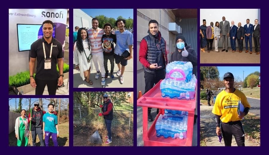 Collage of Antwaun at various volunteering activities.