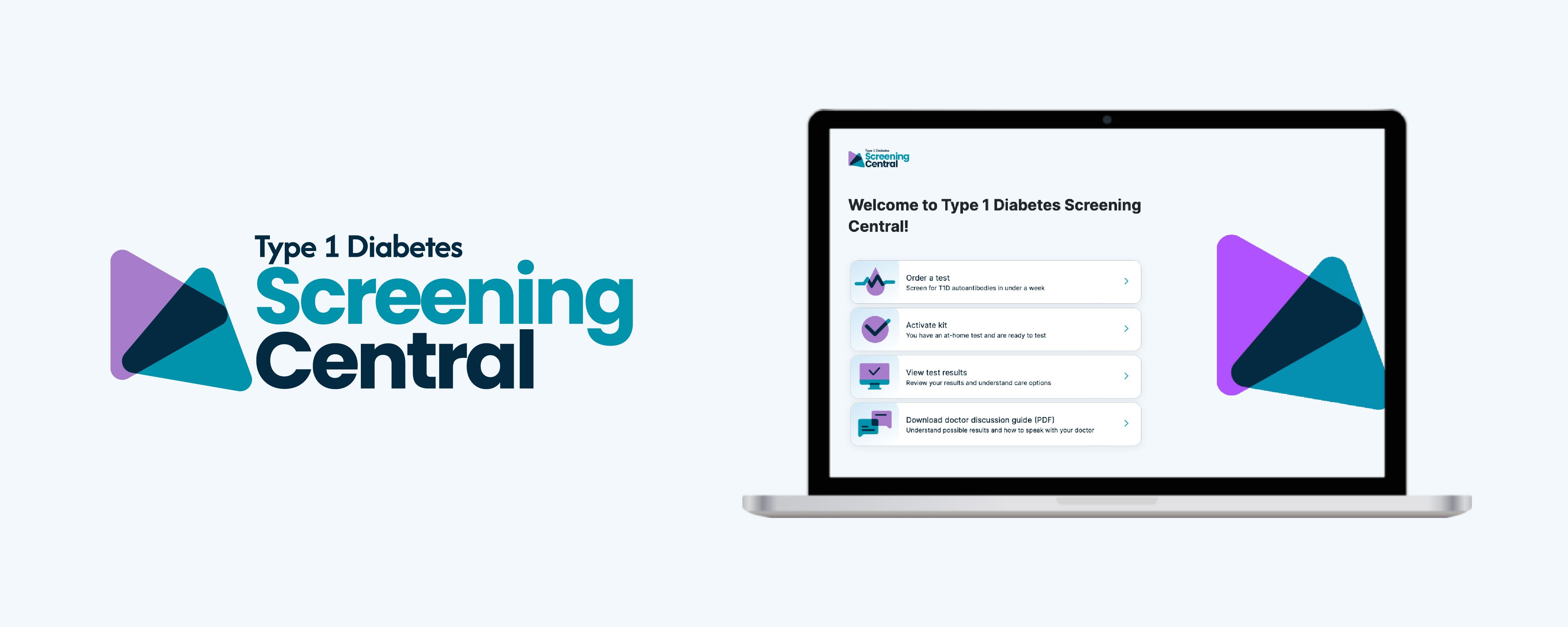 light blue background showing the Screening Central logo and a computer with the homepage of screening central on the screen.