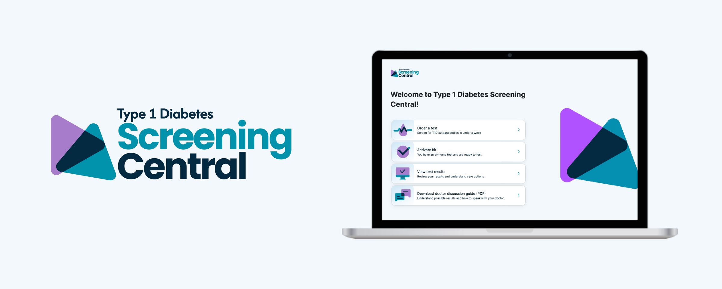 light blue background showing the Screening Central logo and a computer with the homepage of screening central on the screen.