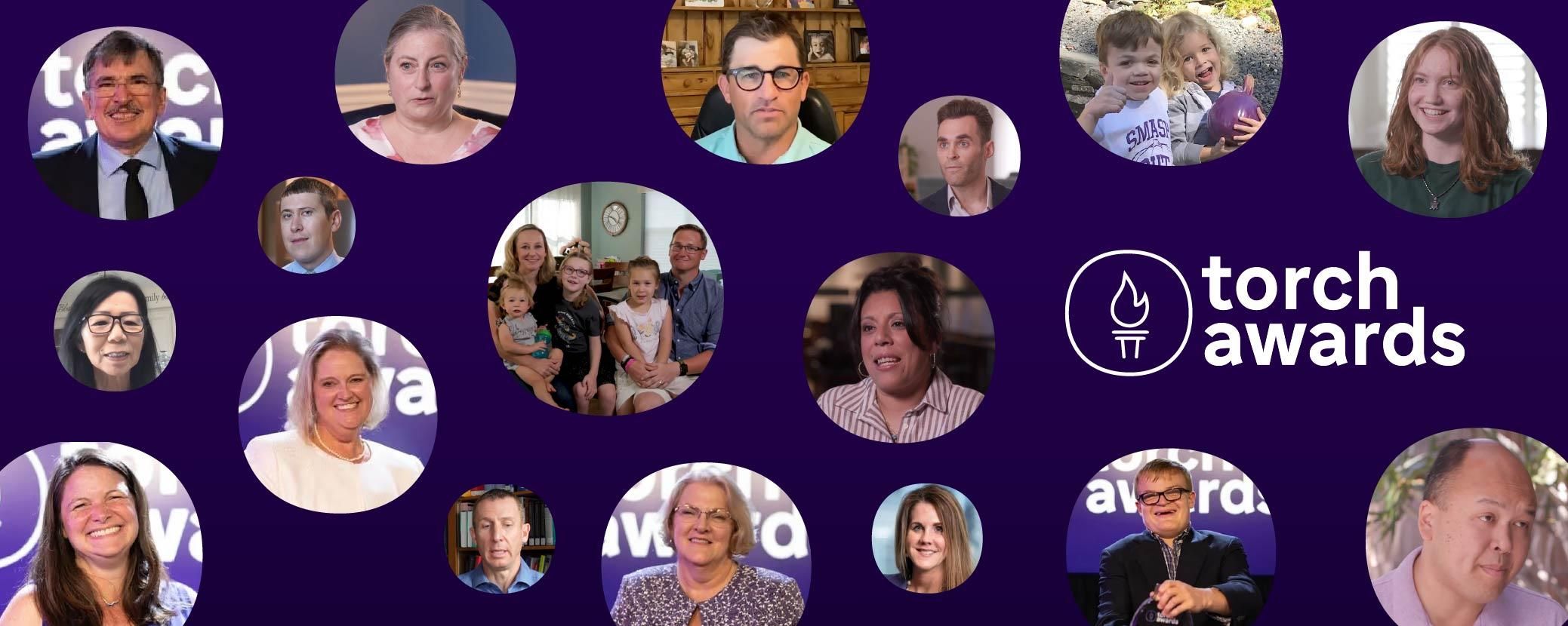 Collage of past TORCH Award winners, featuring event and candid photos that highlight their impact and community involvement.