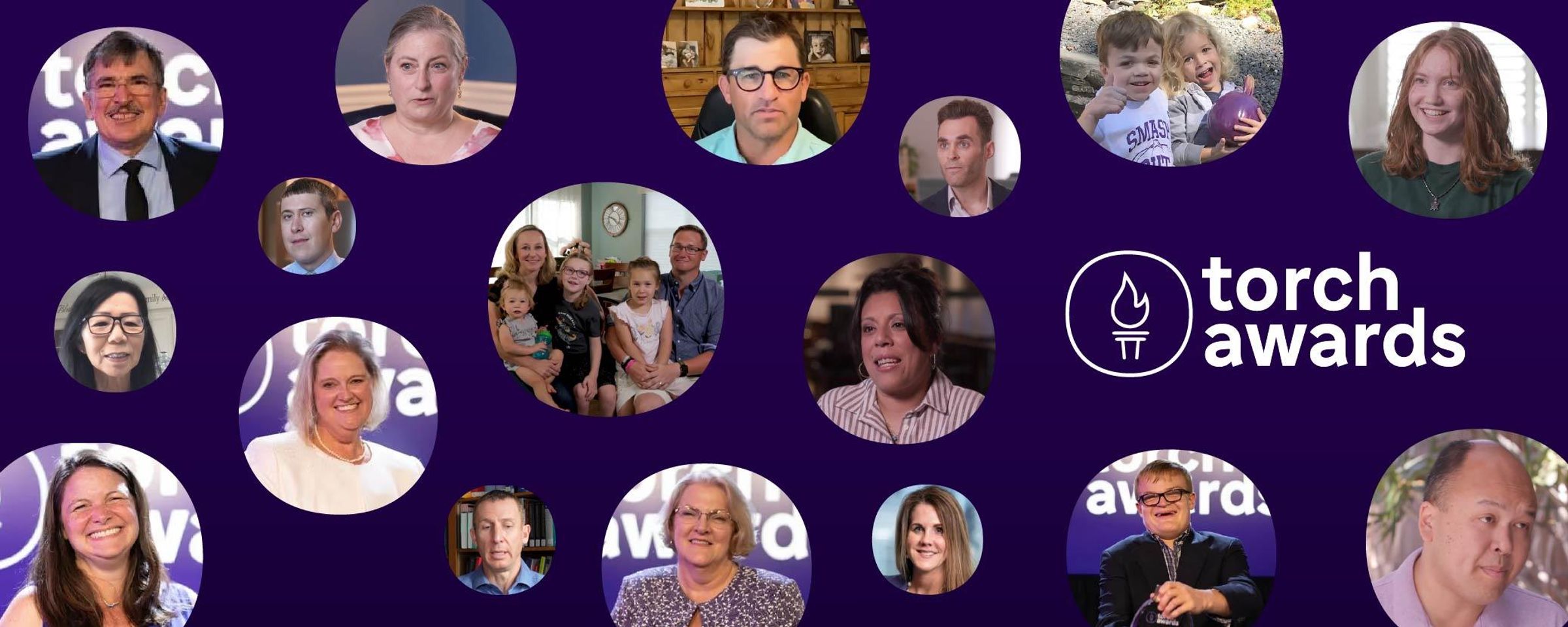Collage of past TORCH Award winners, featuring event and candid photos that highlight their impact and community involvement.
