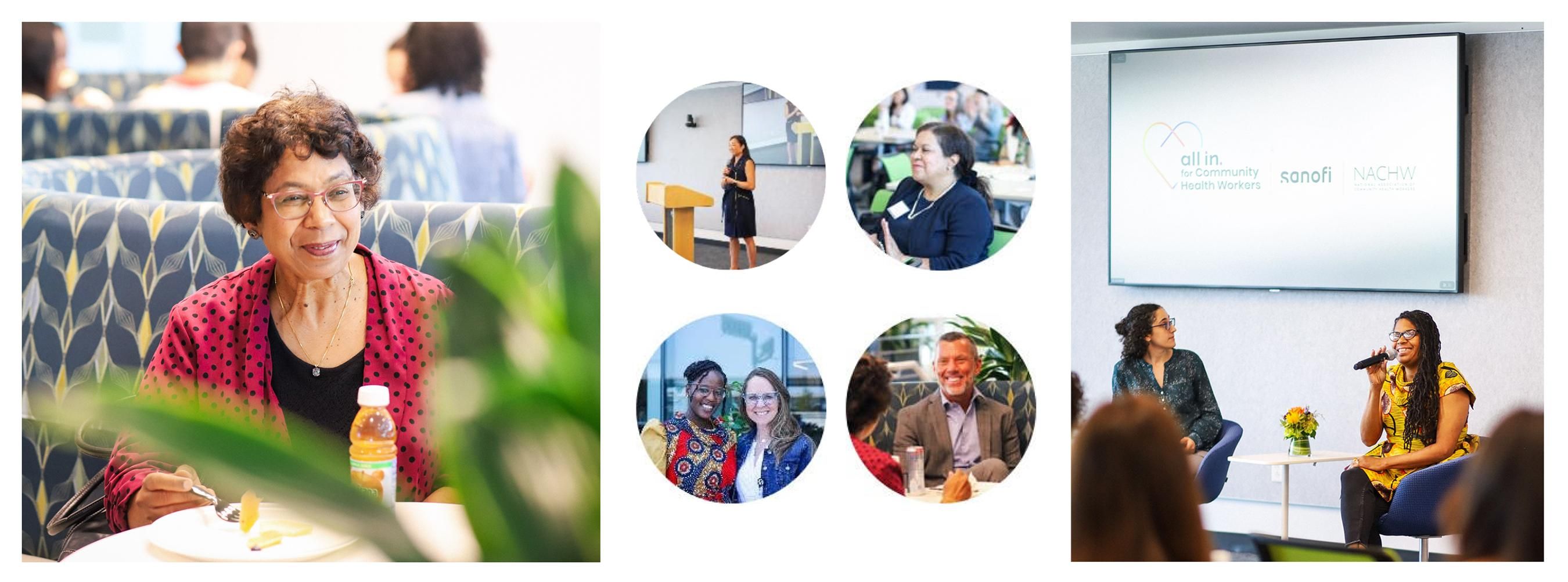 Collage of photos from the National Association of Community Health Workers’ meeting showing several attendees and presenters.