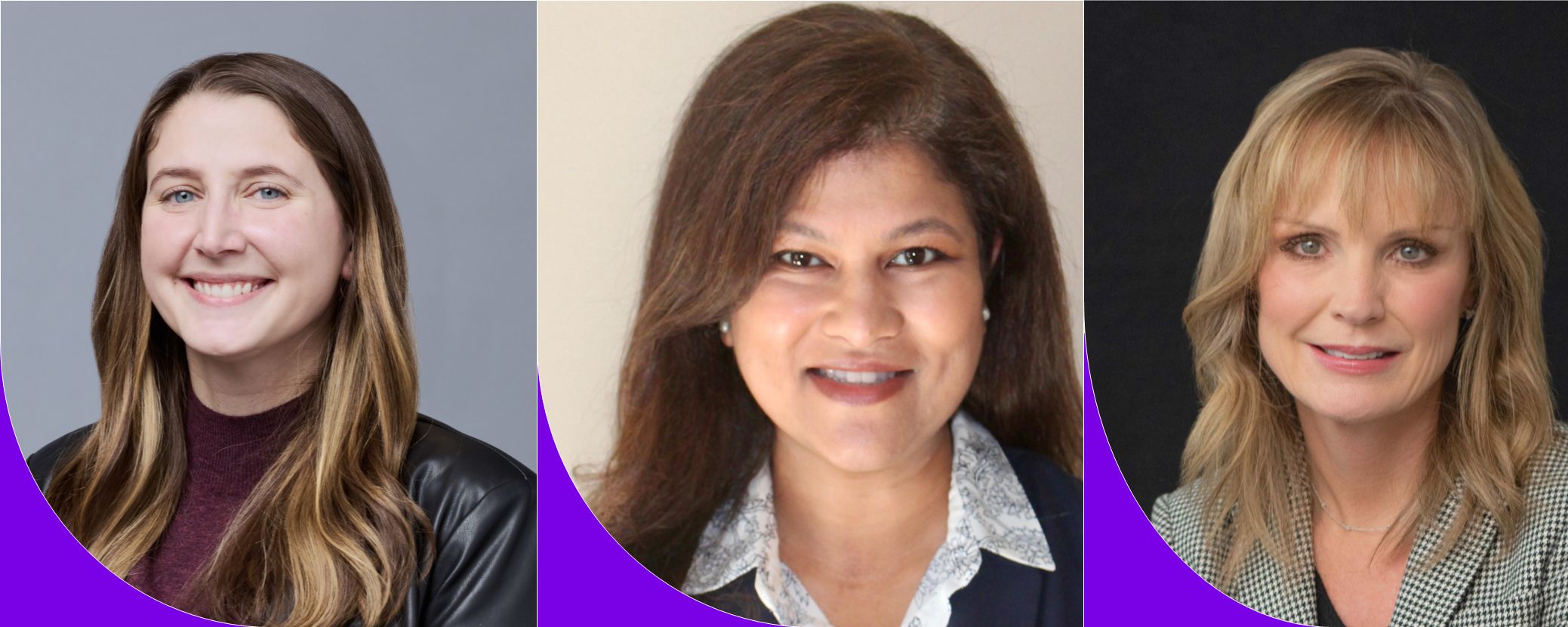 Headshots of the three Sanofi Healthcare Businesswomen’s Association Luminaries and Rising Stars – Asma Ali, Daye Bexley, and Rachel Solomon