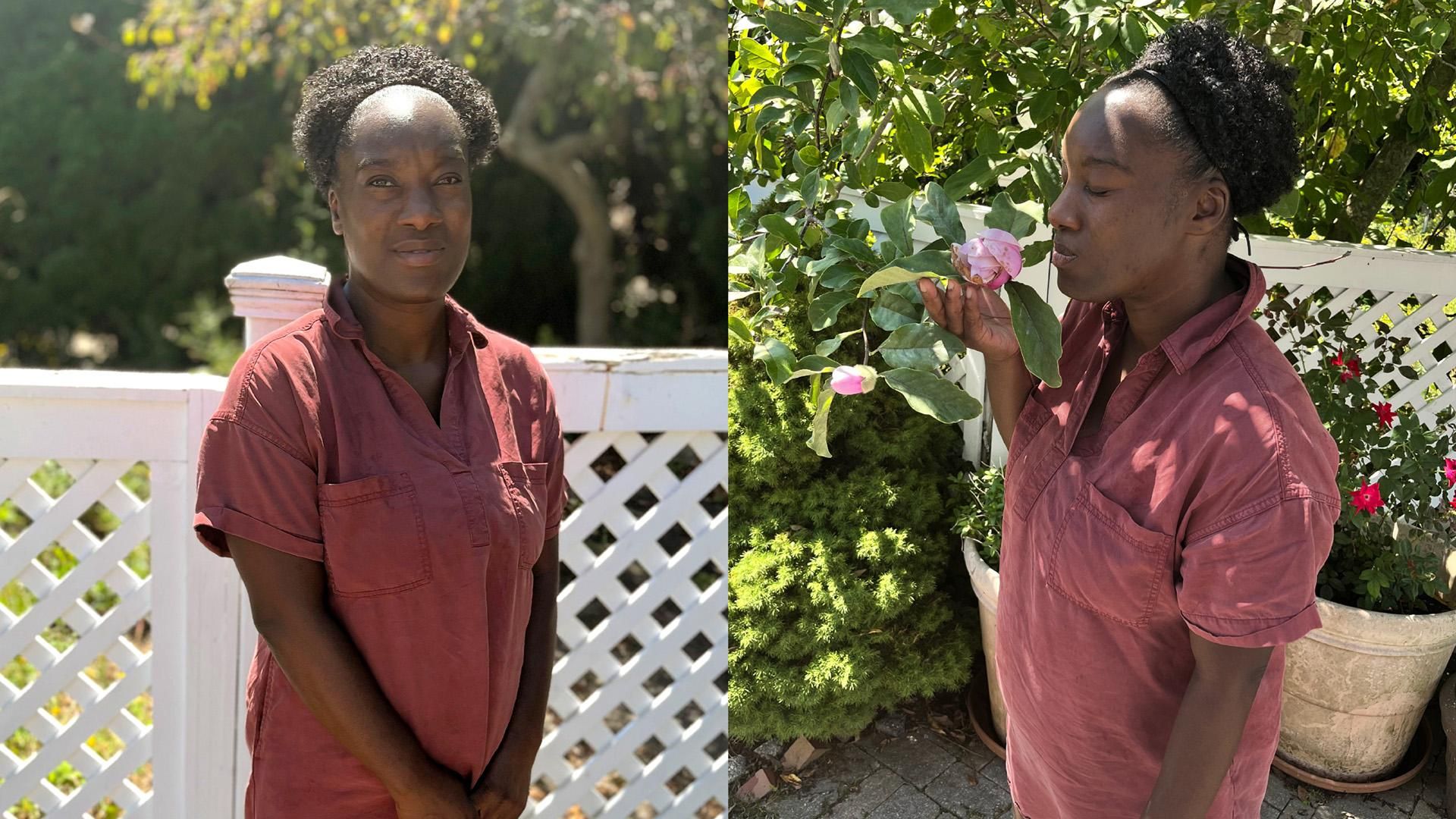 Stacy’s daughter is standing outside and enjoying the sunny weather.