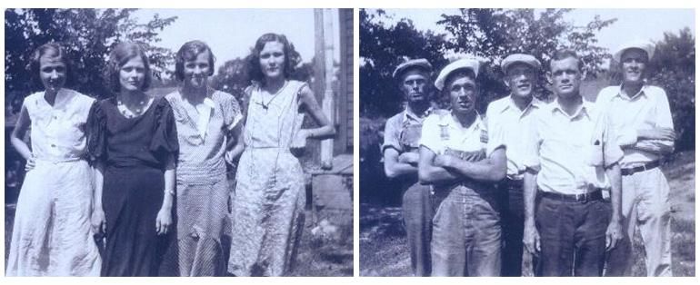 Jack Johnson's maternal grandfather, his 4 sisters and 4 brothers stand in a line in a black and white photo from 1938.