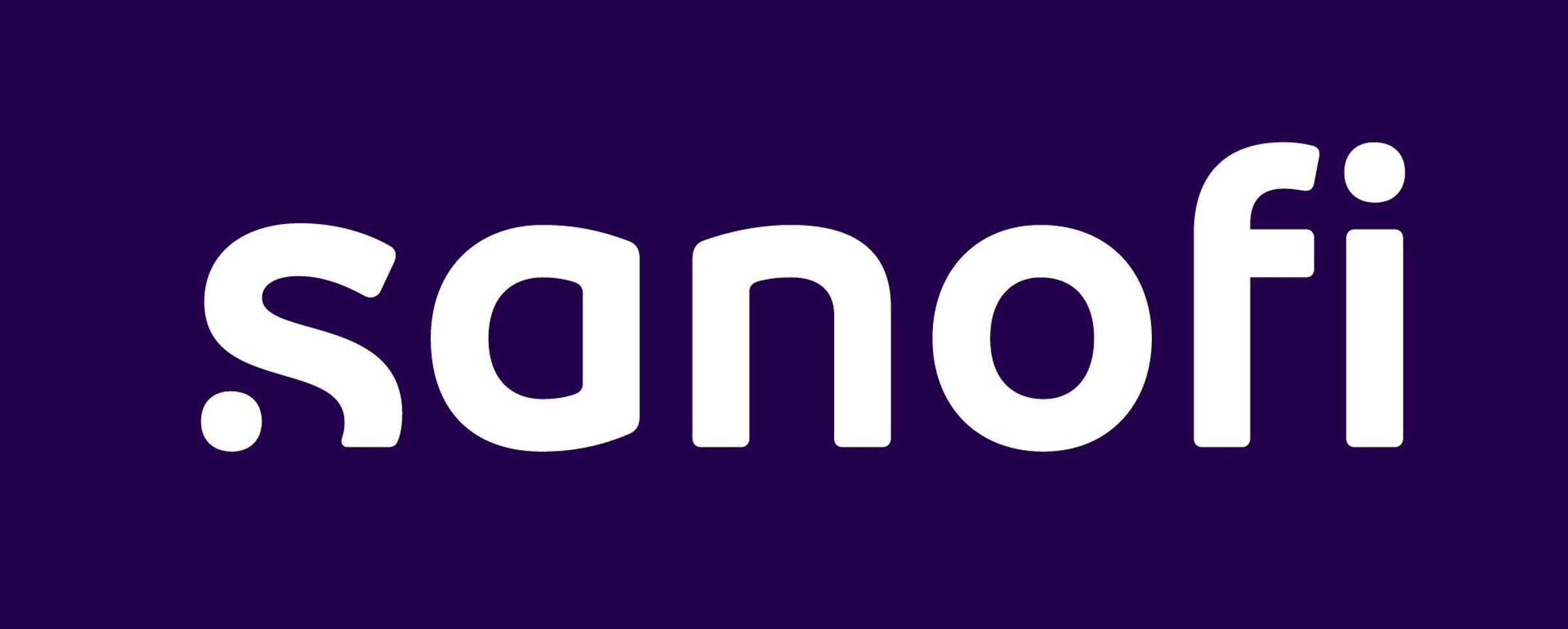 Sanofi logo on a dark purple background