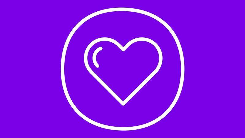 an outline of heart surrounded by a white outlined circle on a purple background